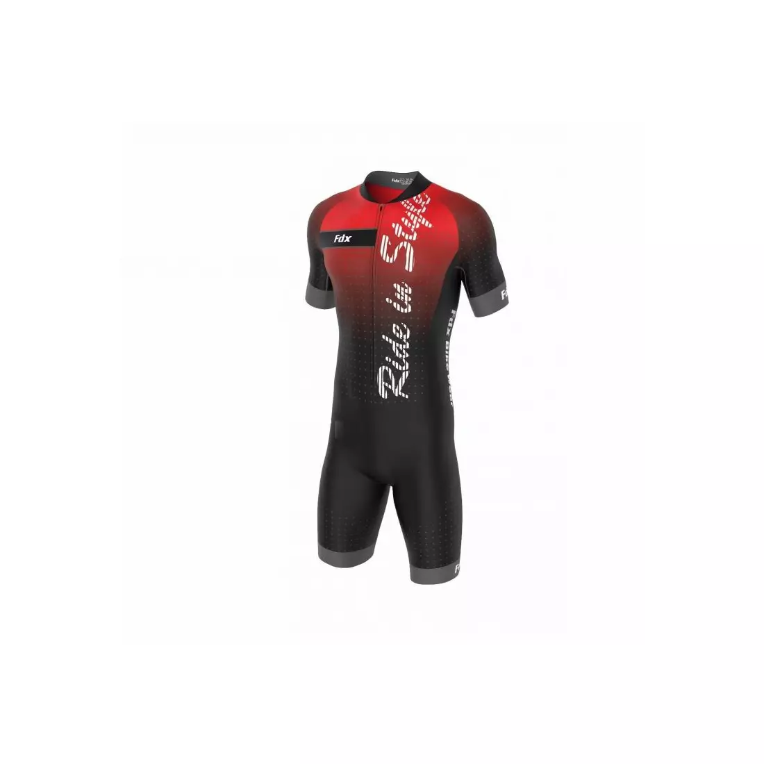 Costum de ciclism dintr-o bucată FDX 1290, negru și roșu