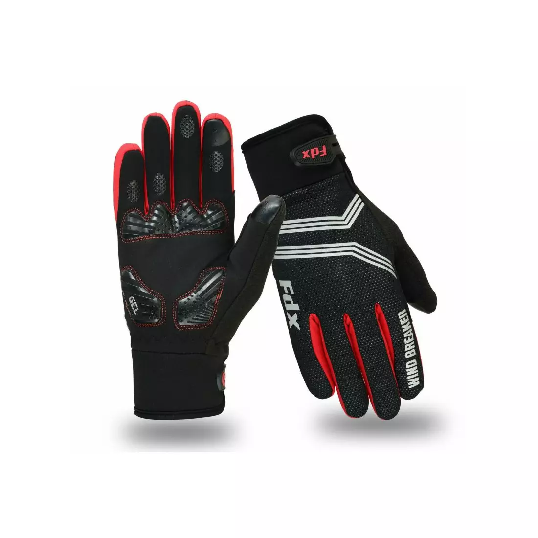FDX mănuși de ciclism de iarnă Wind Breaker Gel, negru și roșu