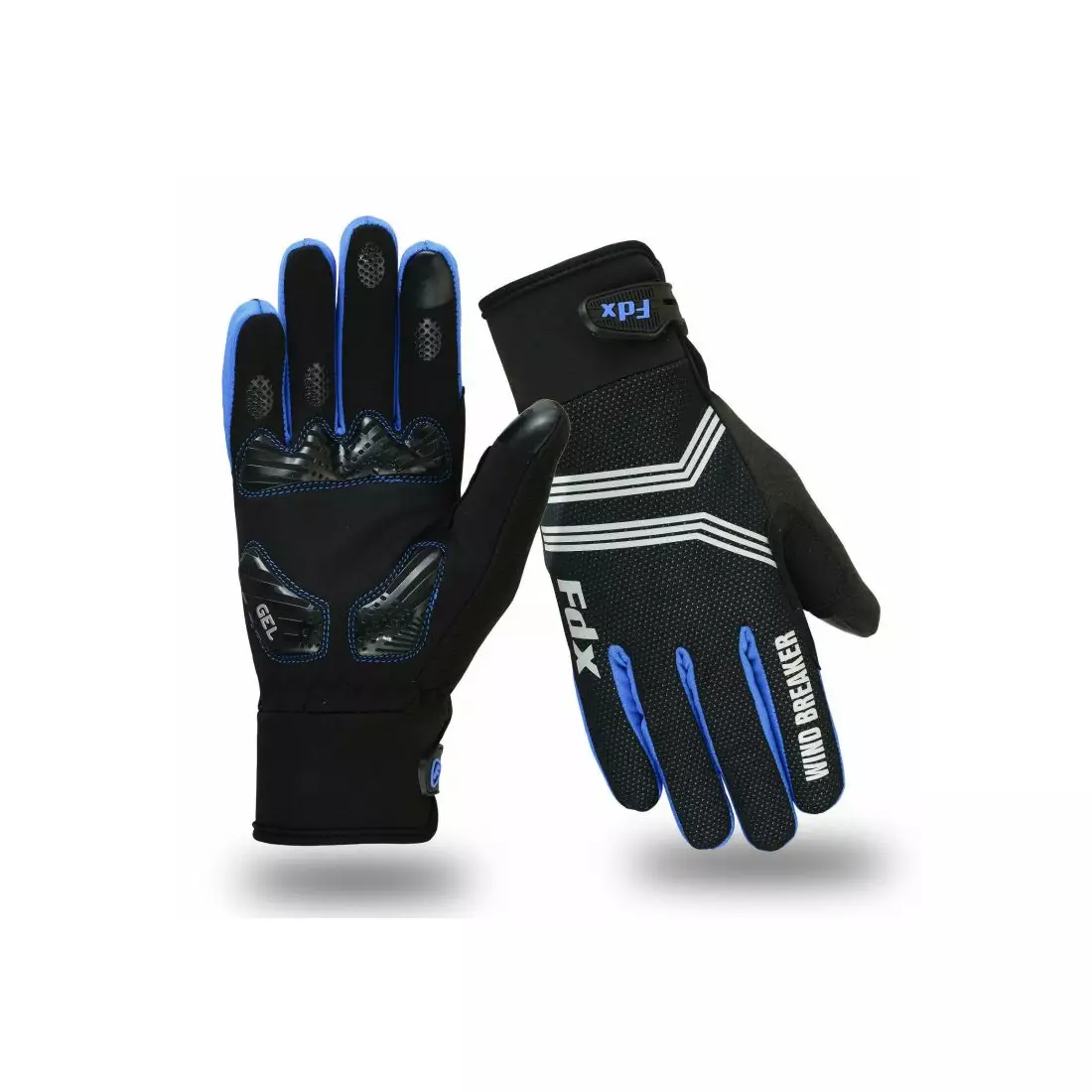 Mănuși de iarnă FDX Wind Breaker Gel pentru ciclism, negre și albastre