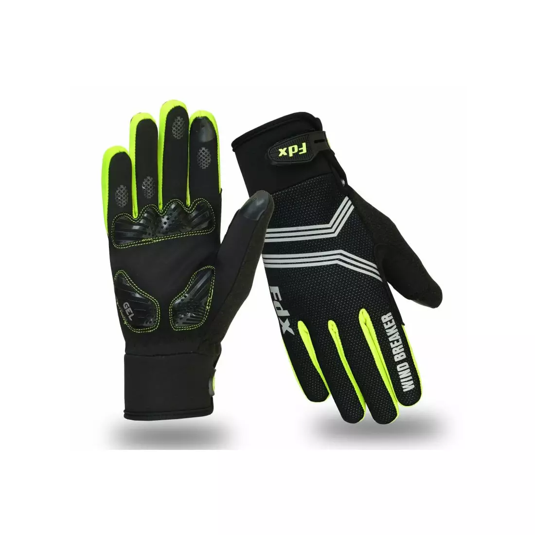 Mănuși de iarnă FDX Wind Breaker Gel pentru ciclism, negre și fluor