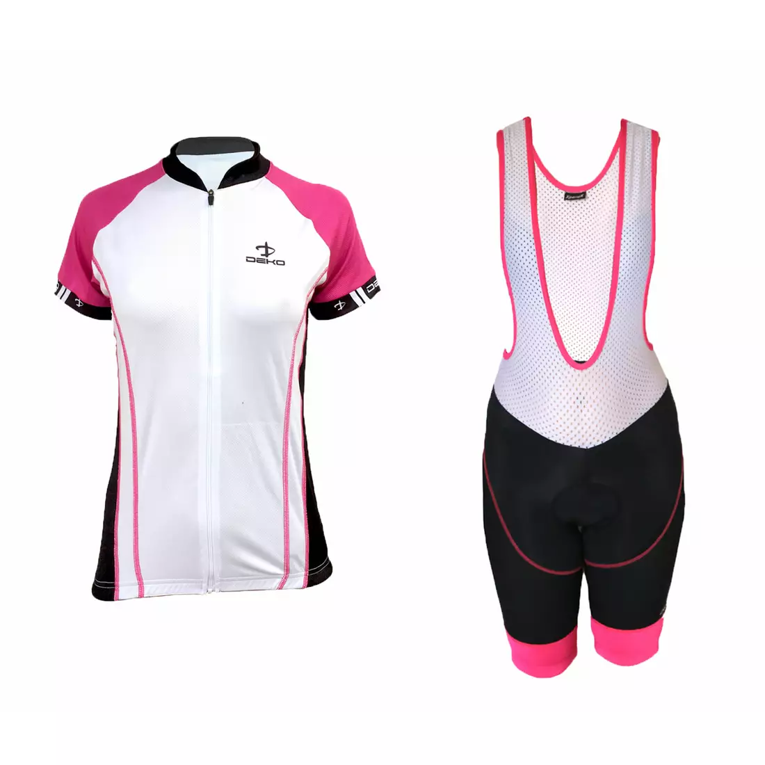 Set ciclism femei DEKO ASPIDE: tricou + pantaloni scurți, bretele, negru-roz