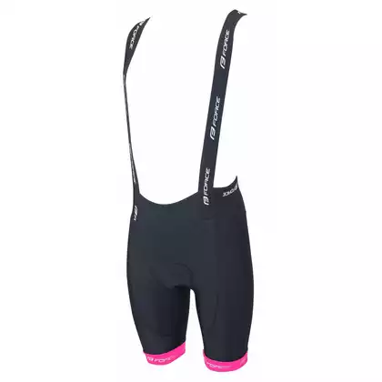 FORCE Pantaloni scurți de ciclism pentru femei cu bretele B45 negru roz 900287 