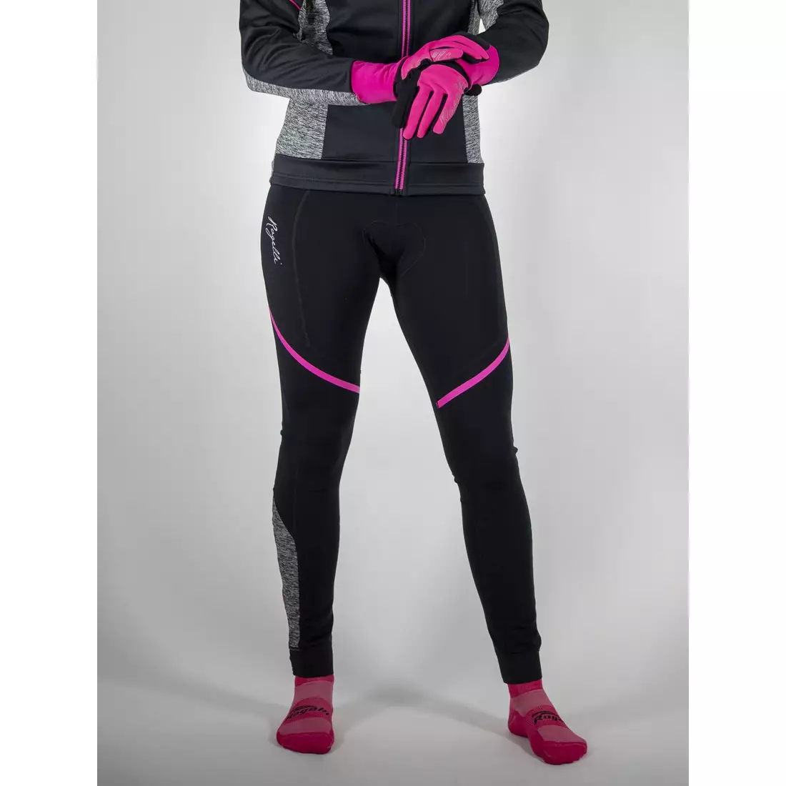 Pantaloni izolați pentru ciclism ROGELLI CAROU 2.0, bretele, negru-roz-gri