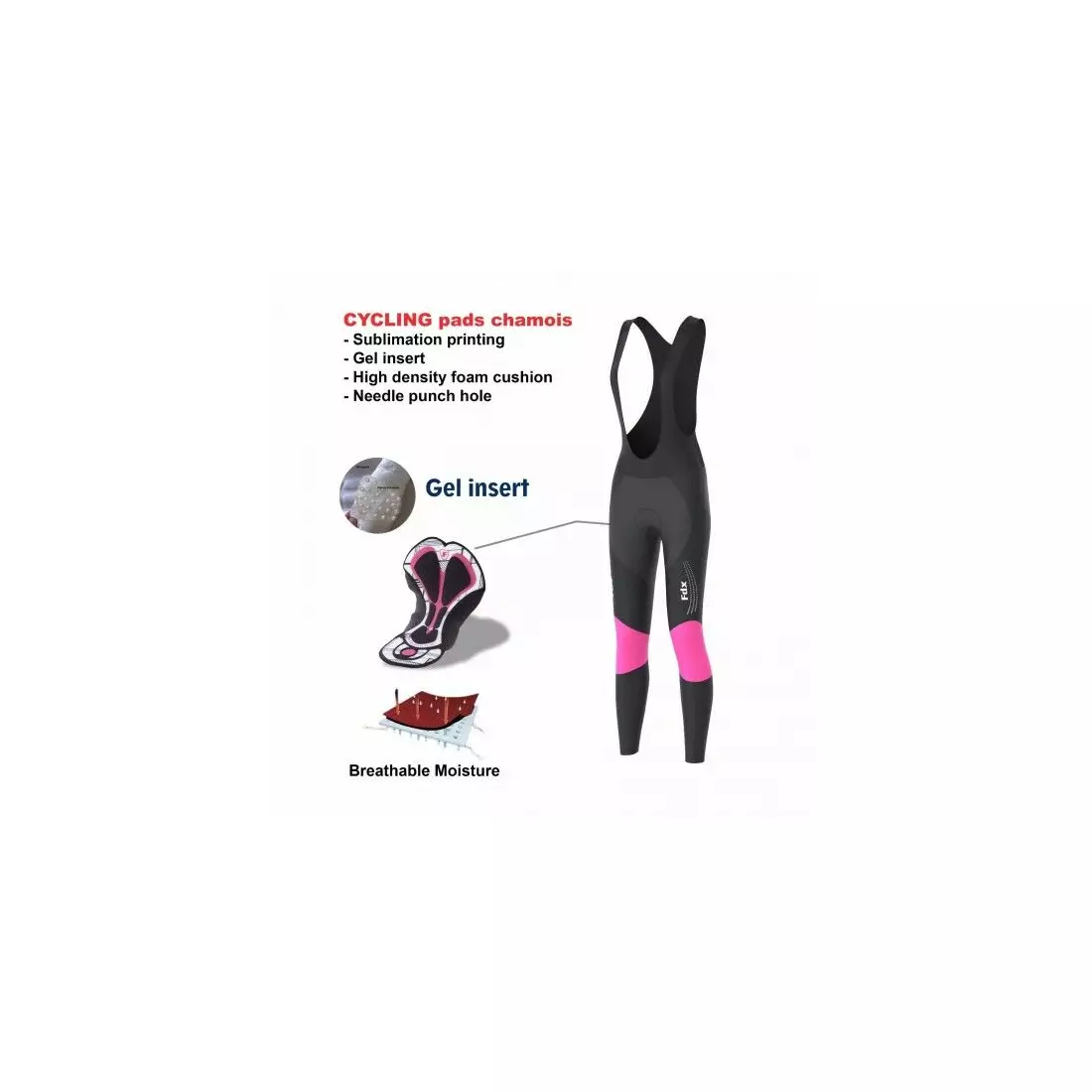 FDX 1460 pantaloni de ciclism pentru femei, negri și roz