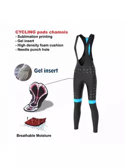 FDX 1490 pantaloni izolați pentru ciclism pentru femei cu bretele, negru și albastru