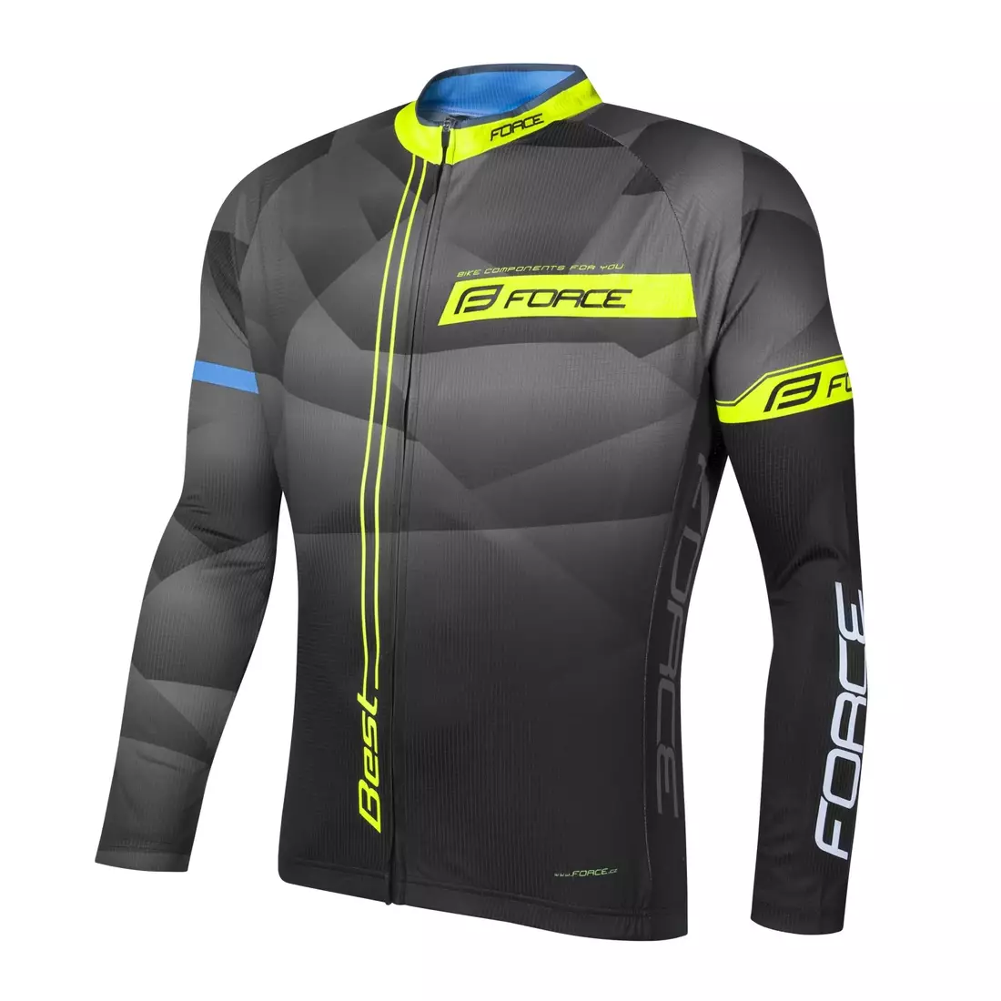 FORCE tricou de vară pentru ciclism cu mâneci lungi BEST negru-gri-fluor-galben 900138