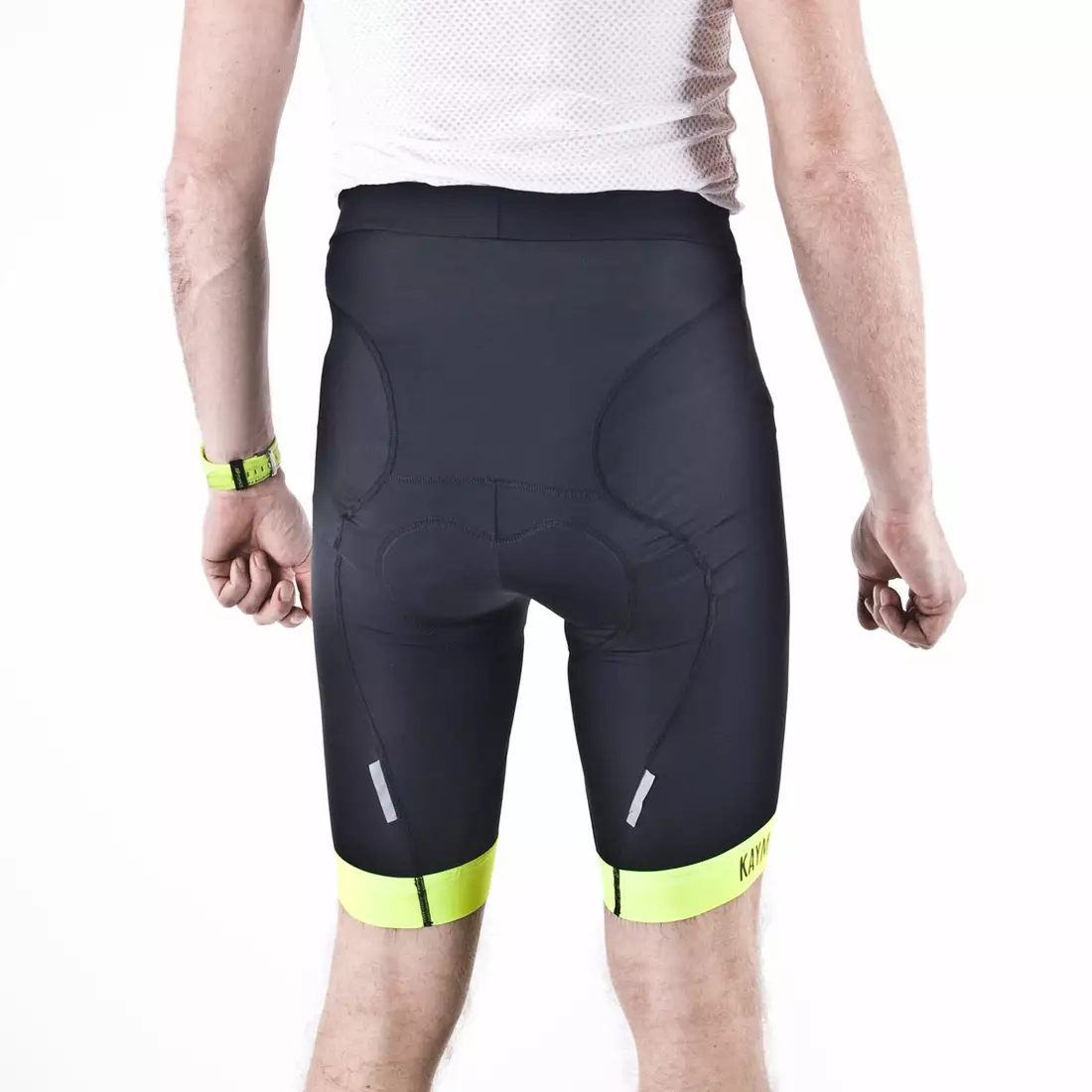KAYMAQ PRO 30201 - pantaloni scurți pentru ciclism pentru bărbați, HP Carbon, culoare: galben fluor