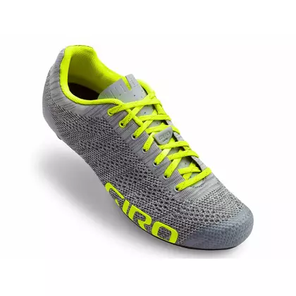 Pantofi de ciclism de șosea pentru bărbați GIRO EMPIRE E70 KNIT grey heather highlight yellow