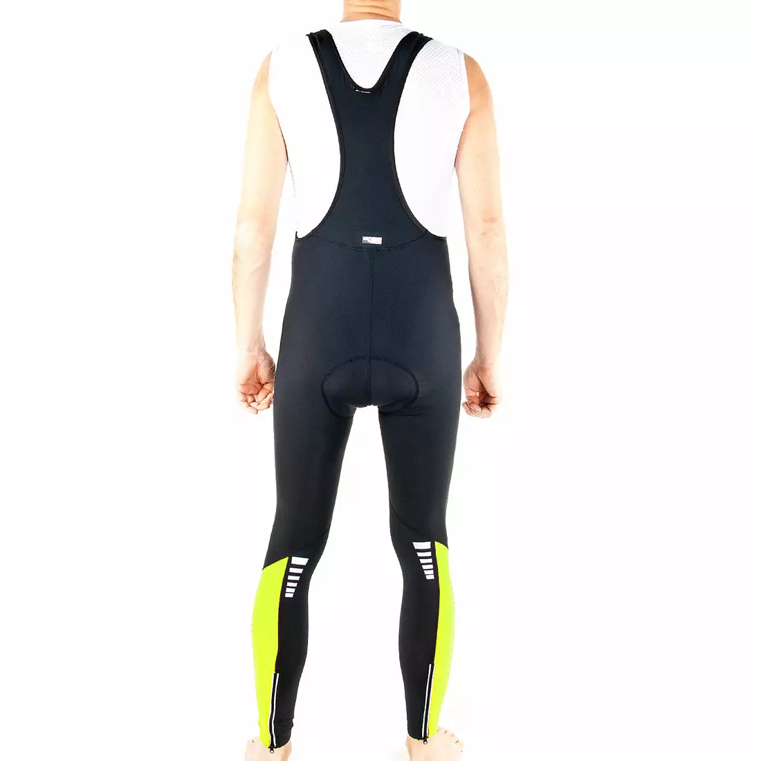 DEKO pantaloni de ciclism izolați, inserție de gel, bretele BLACK-FLUOR YELLOW DKBT-2020