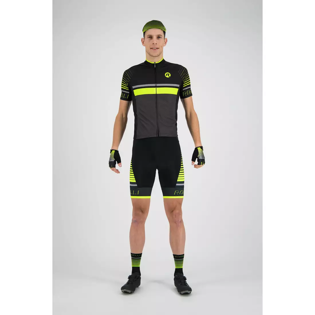 Rogelli HERO 002.236 pantaloni scurți de ciclism pentru bărbați cu bretele Hero Negru/gri/Fluor 