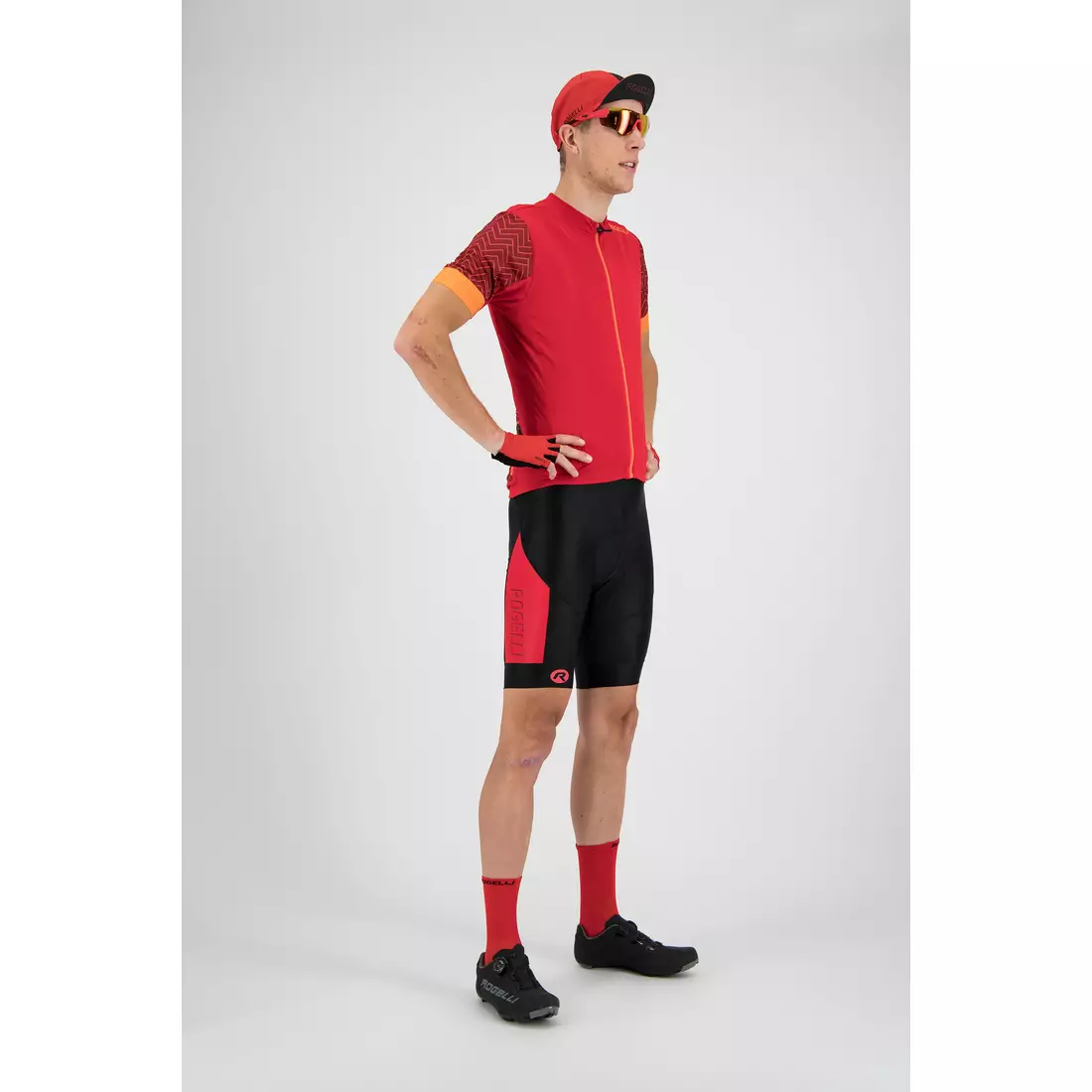 Rogelli TYRO 002.228 pantaloni scurți de ciclism pentru bărbați cu bretele Tyro Negru/Roșu