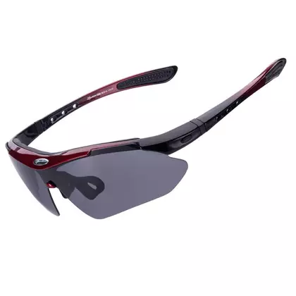 RockBros 10001 Ochelari de ciclism / sport, 5 lentile interschimbabile polarizate, negru și roșu