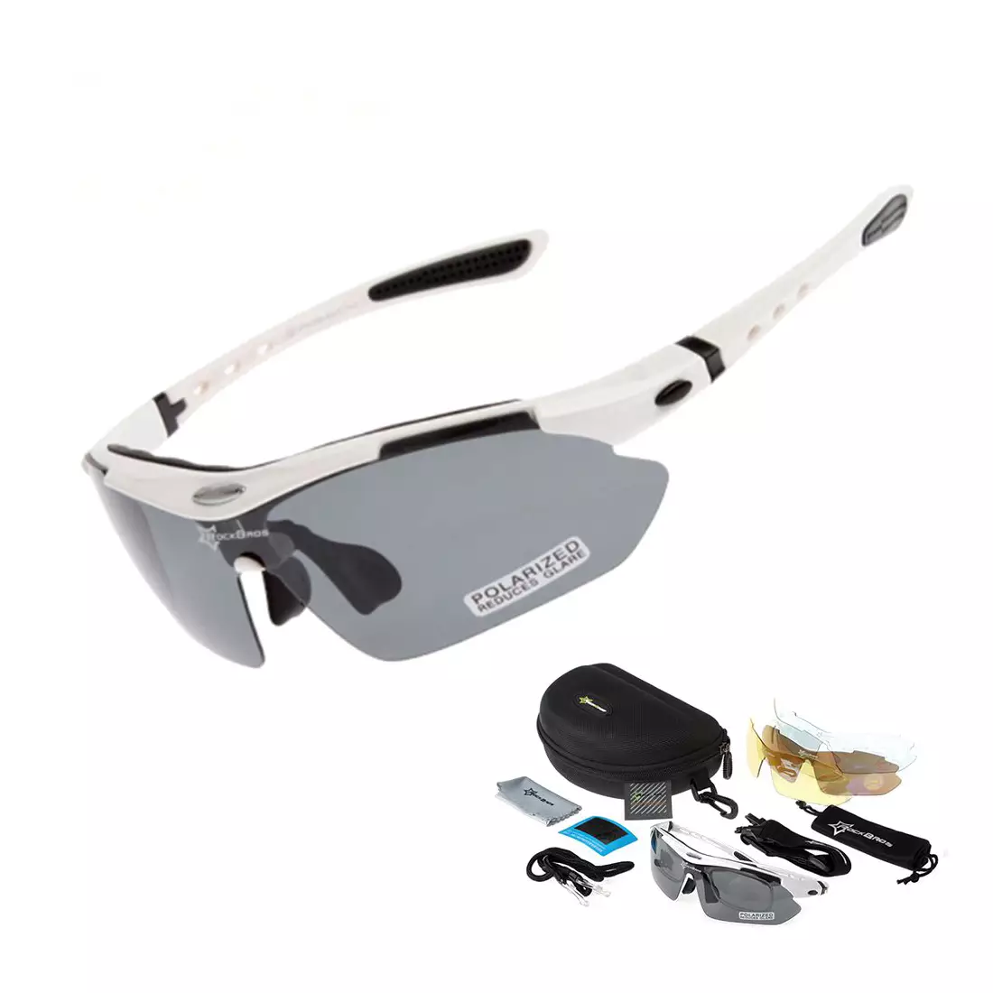 RockBros 10002 Ochelari de ciclism / sport, 5 lentile interschimbabile polarizate, albe