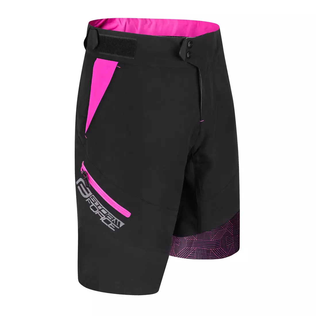 FORCE STORM Pantaloni scurți pentru ciclism femei MTB 2w1 negru roz 900241