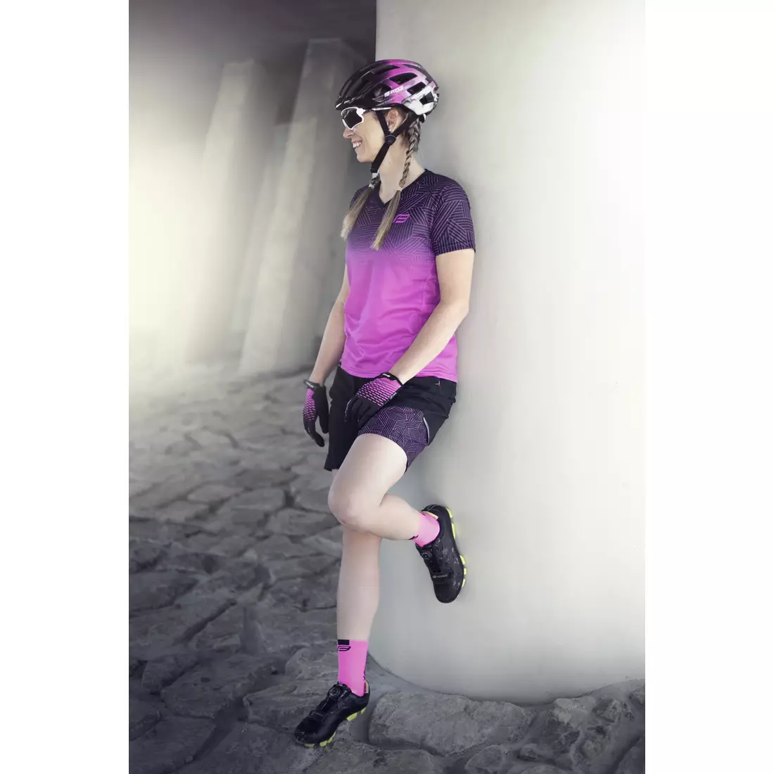 FORCE STORM Pantaloni scurți pentru ciclism femei MTB 2w1 negru roz 900241