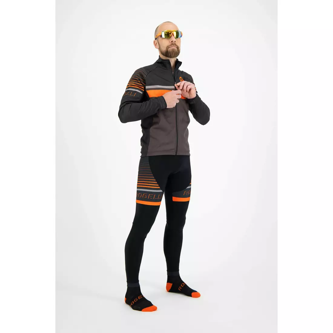 ROGELLI HERO pantaloni de bicicletă pentru bărbați, izolate cu bretele, negru/portocaliu