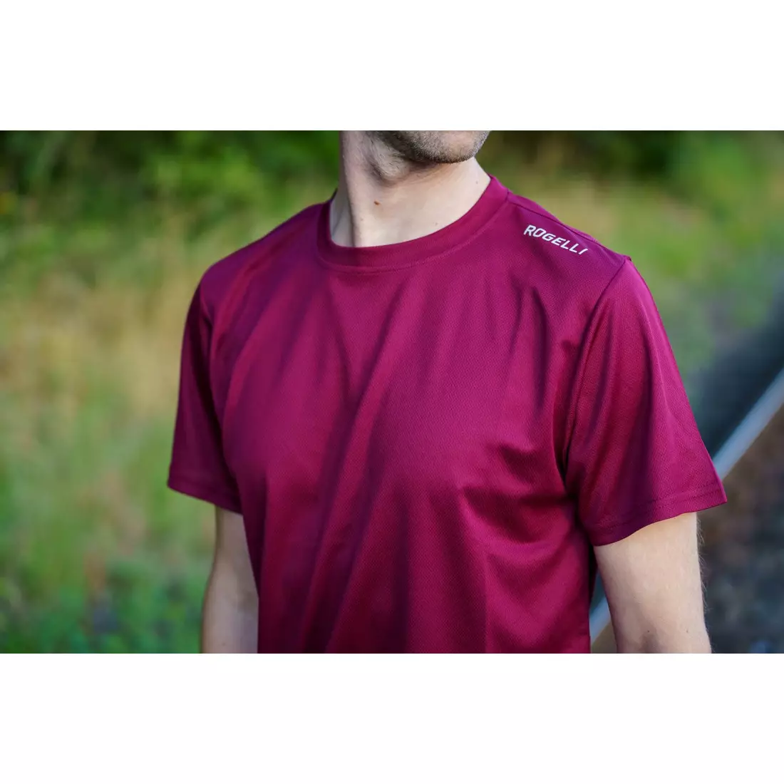ROGELLI RUN PROMOTION cămașă sport pentru bărbați cu mânecă scurtă, claret