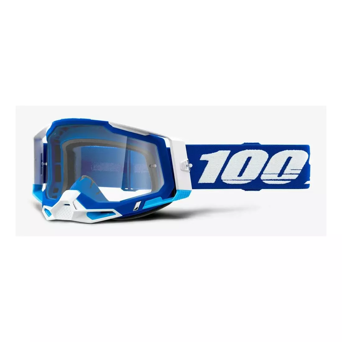 100% Ochelari de protecție pentru bicicletă RACECRAFT 2 (lentile transparente anti-ceață, LT 88%-92% + 10 capace) blue STO-50121-101-02