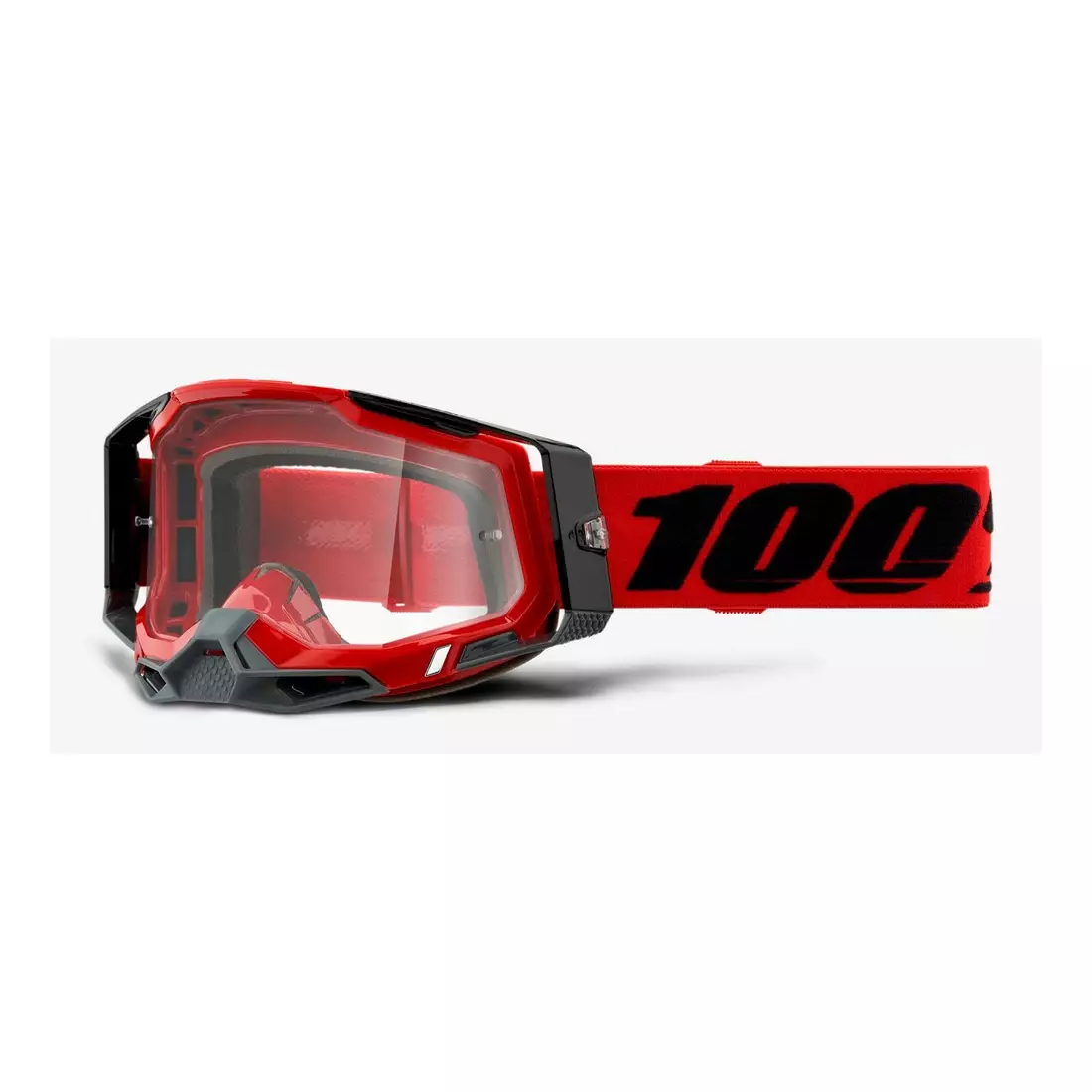 100% Ochelari de protecție pentru bicicletă RACECRAFT 2 (lentile transparente anti-ceață, LT 88%-92% + 10 capace) red STO-50121-101-03