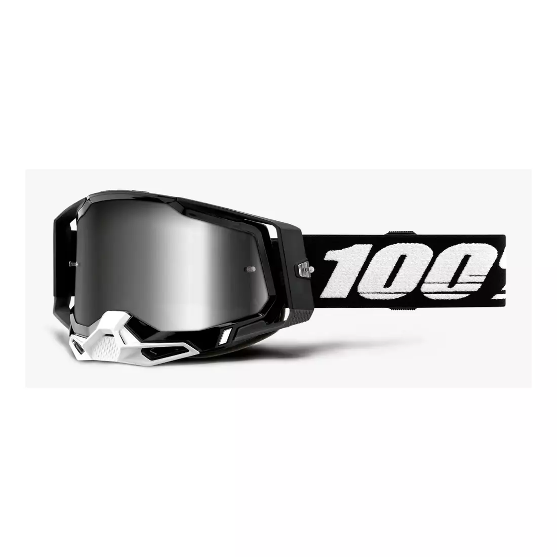 100% Ochelari de protecție pentru ciclism RACECRAFT 2 (lentilă anticearcăn argintie oglindită, LT 25%+/-5% + lentilă anticearcăn transparentă, LT 88%-92% + 10 capace) black STO-50121-252-01
