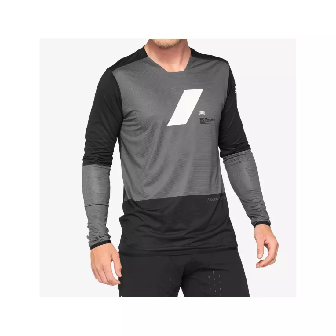 100% tricou de bărbați cu mânecă lungă pentru ciclism R-CORE X charcoal black 