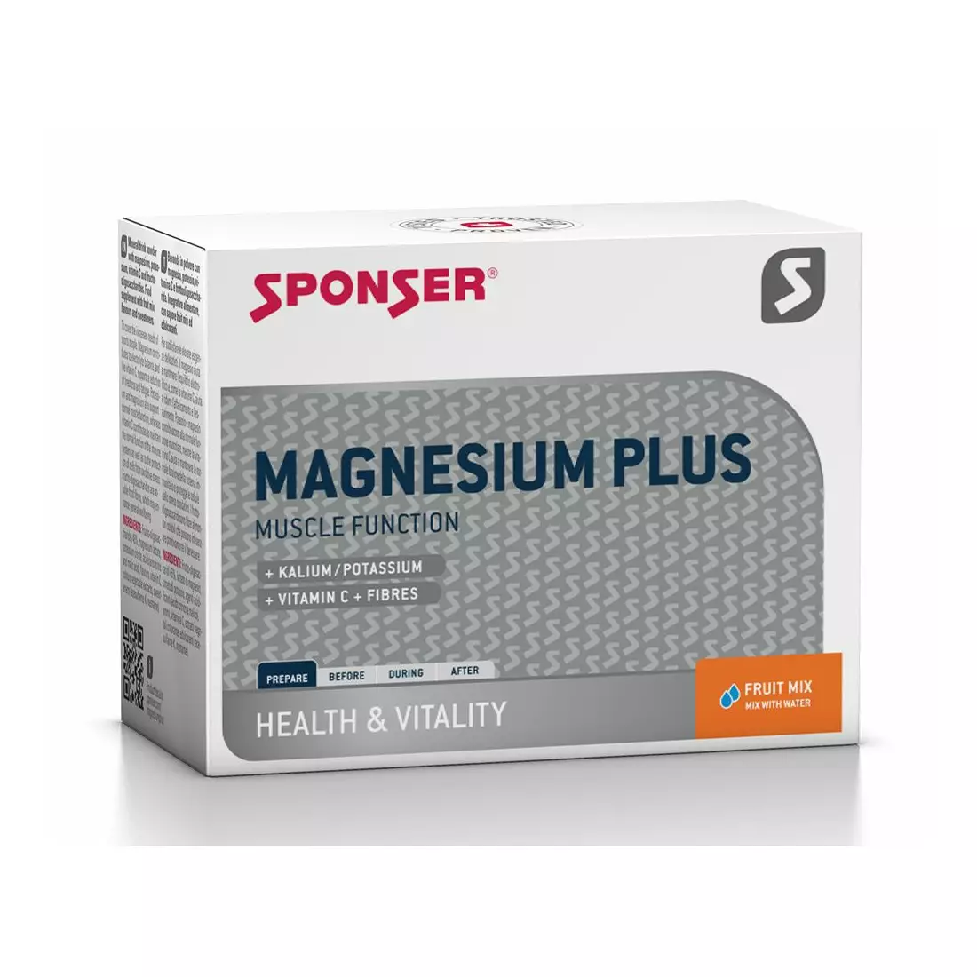Magneziu SPONSER MAGNESIUM PLUS în pulbere, amestec de fructe (cutie cu 20 de plicuri x 6,5 g)