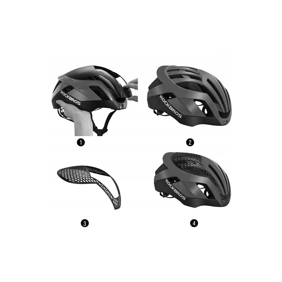 Rockbros cască de bicicletă de șosea + protecții, negru-gri TT-30-TI