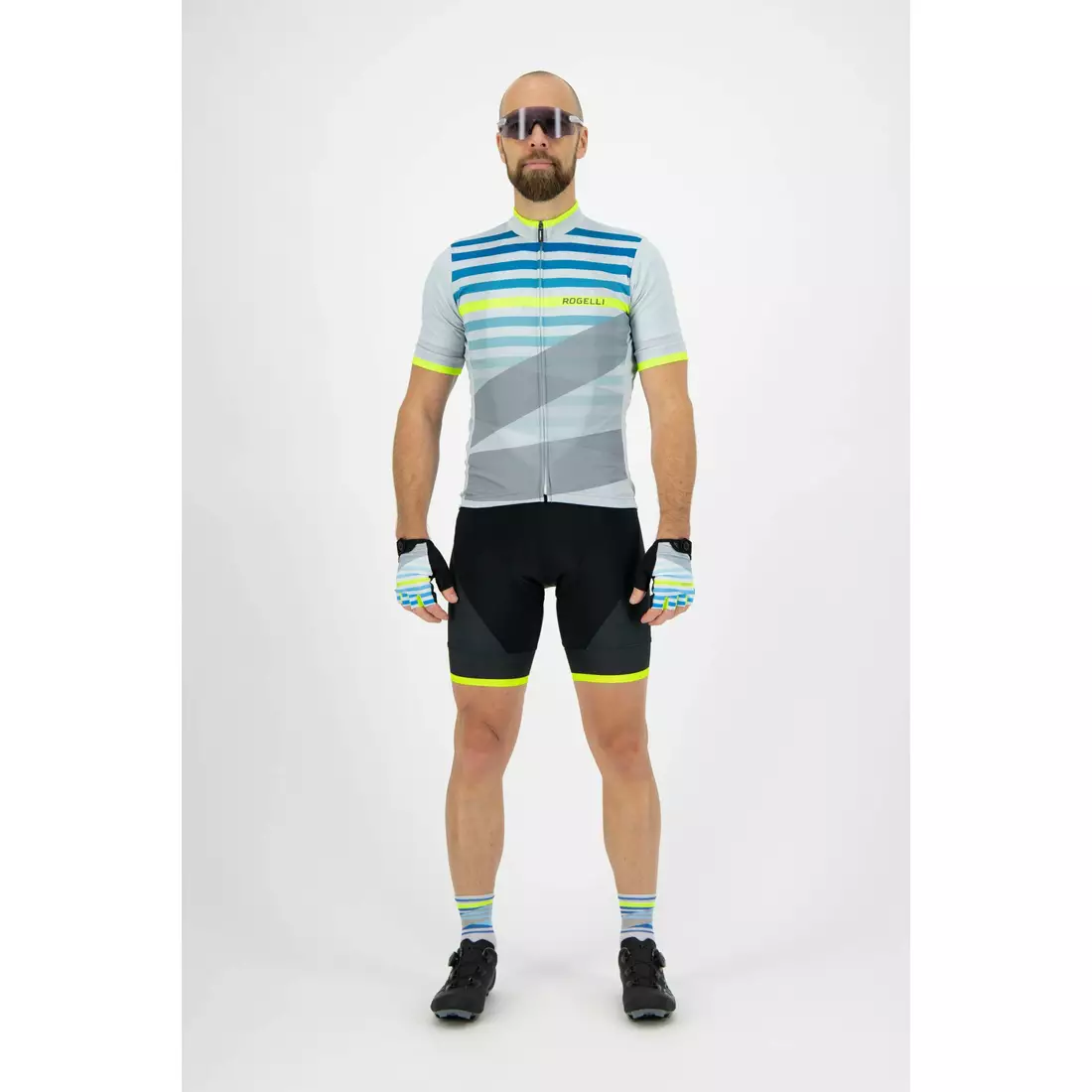 ROGELLI tricou pentru bărbați pentru biciclete STRIPE grey/green 001.101