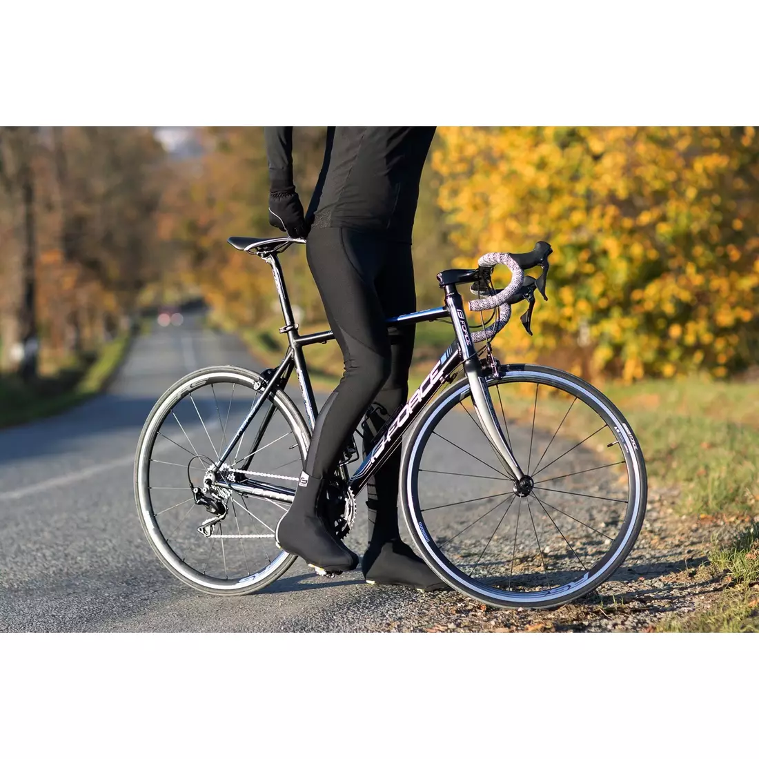 FORCE Pantaloni de ciclism cu bretele BRIGHT, negru, 900437