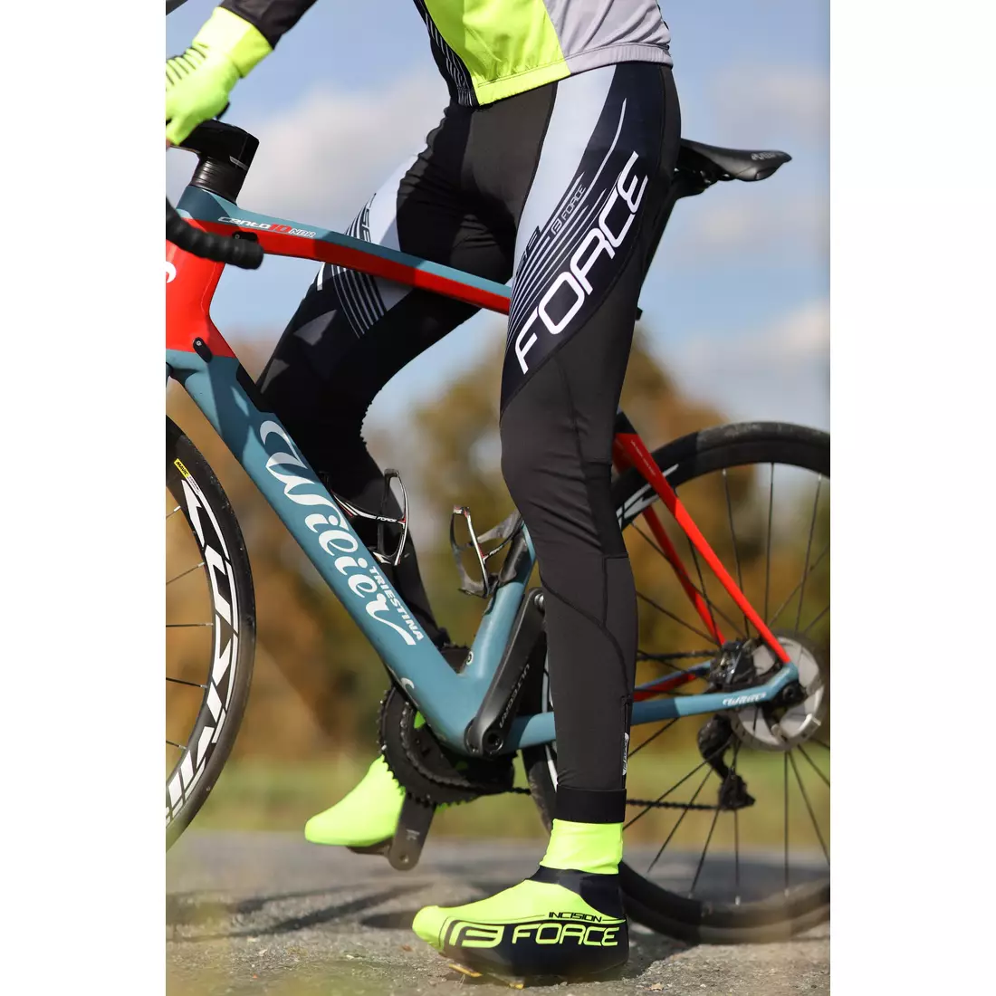 FORCE Pantaloni de ciclism cu bretele, F58, negru și gri, 900435