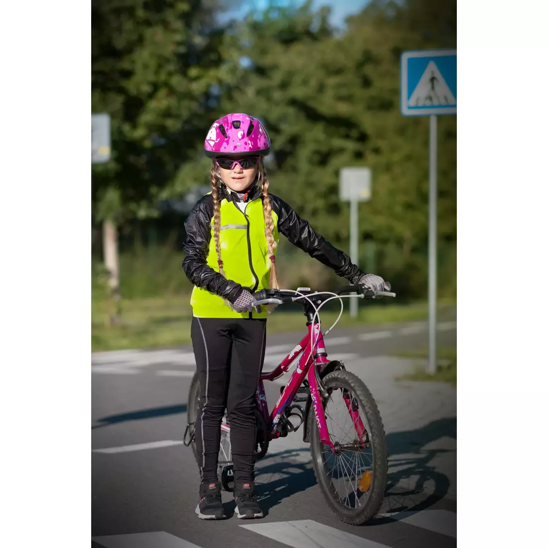 FORCE Pantaloni de ciclism pentru copii cu bretele REFLEX LINE KID, negru 900396