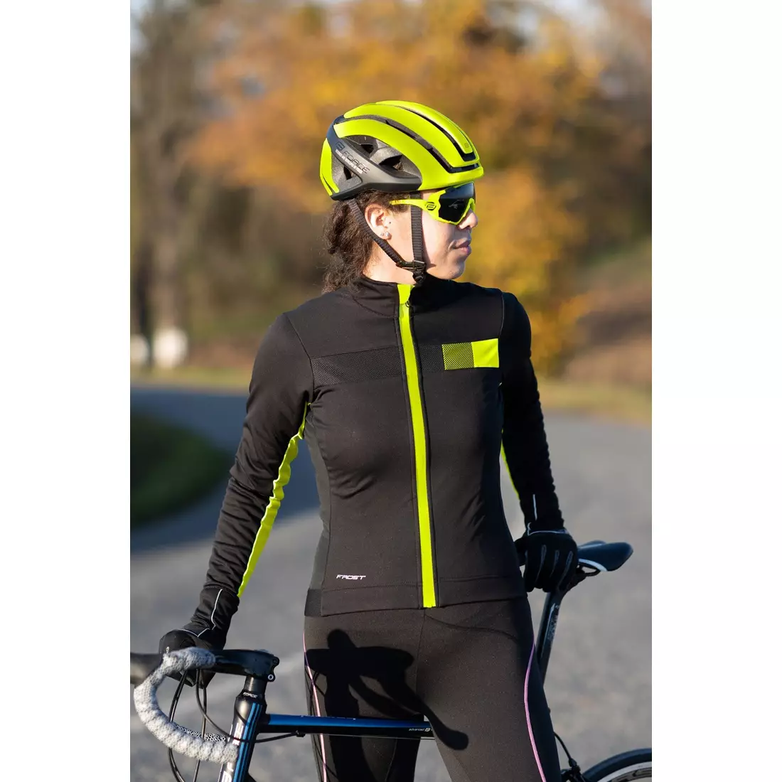 FORCE geacă de ciclism pentru femei FROST, negru-fluo 899915