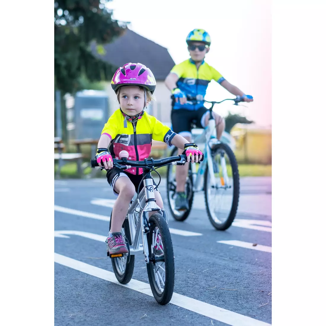 FORCE tricou de bicicletă pentru copii FORCE KID-3 SQUARE fluo/pink 9001042