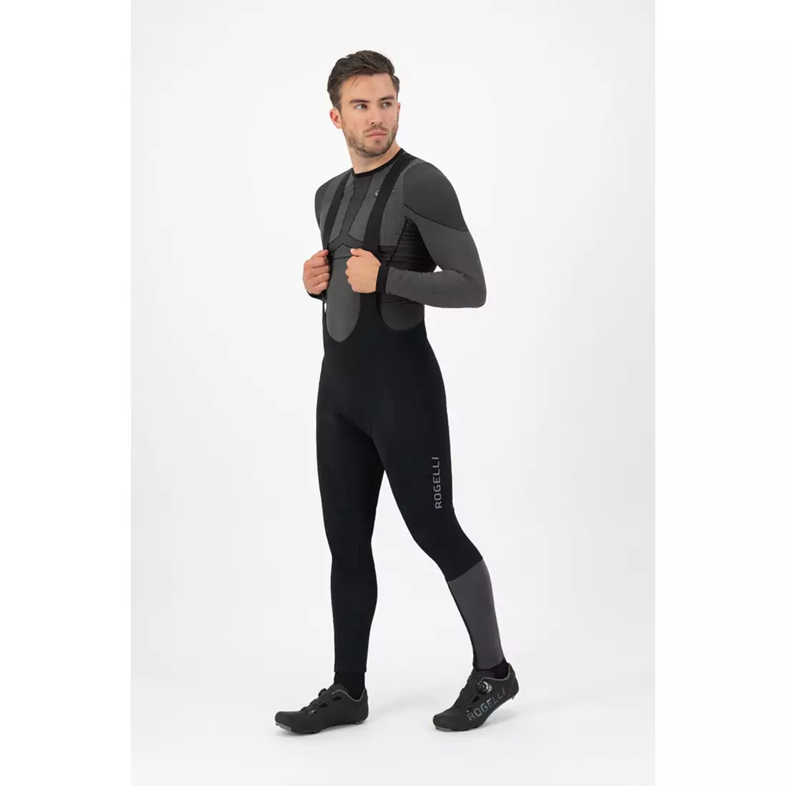 Rogelli Pantaloni de bărbați cu izolație pentru ciclism ESSENTIAL HI VIS negru ROG351016