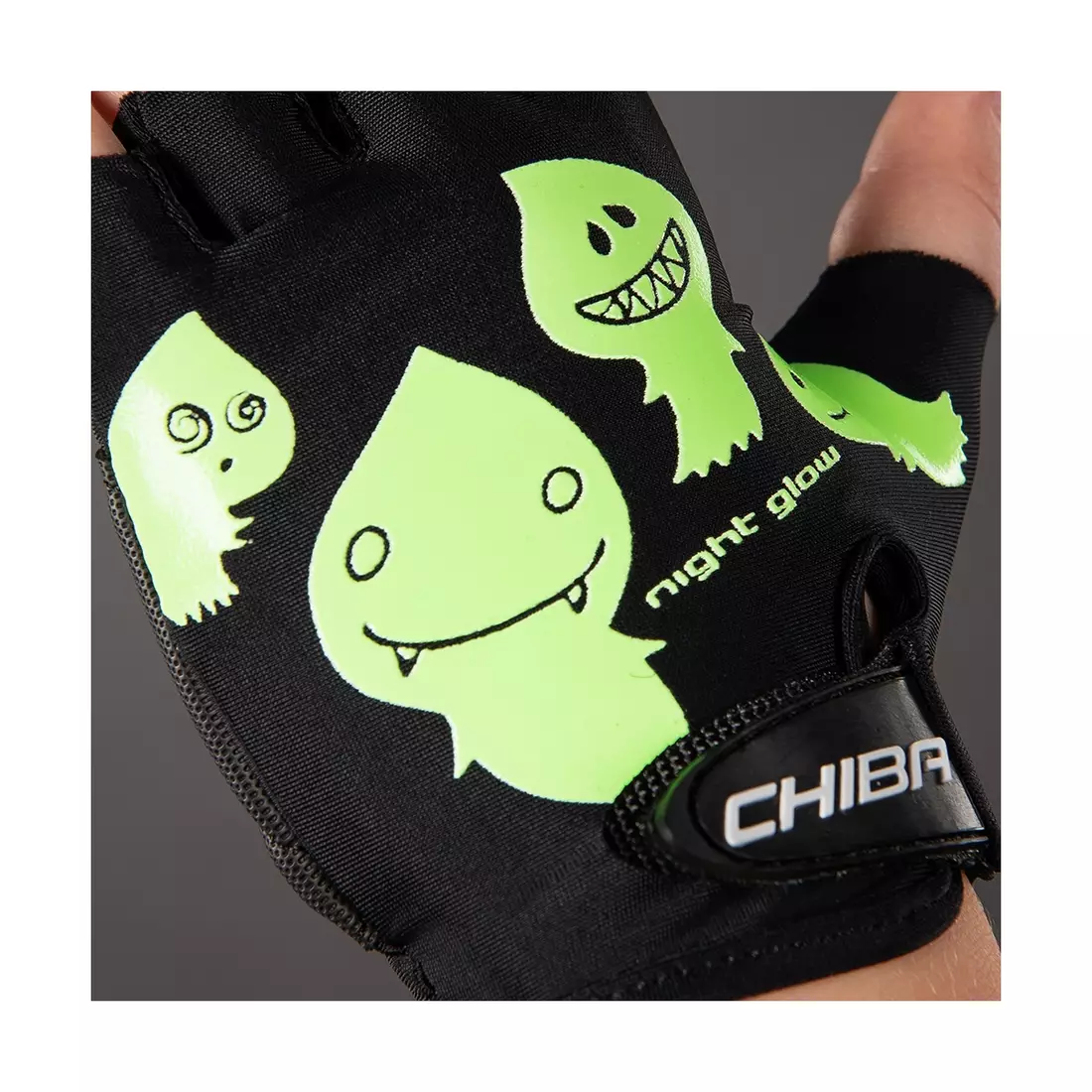 CHIBA mănuși de ciclism pentru copii COOL KIDS negru și verde fantome 3050518CZ-3