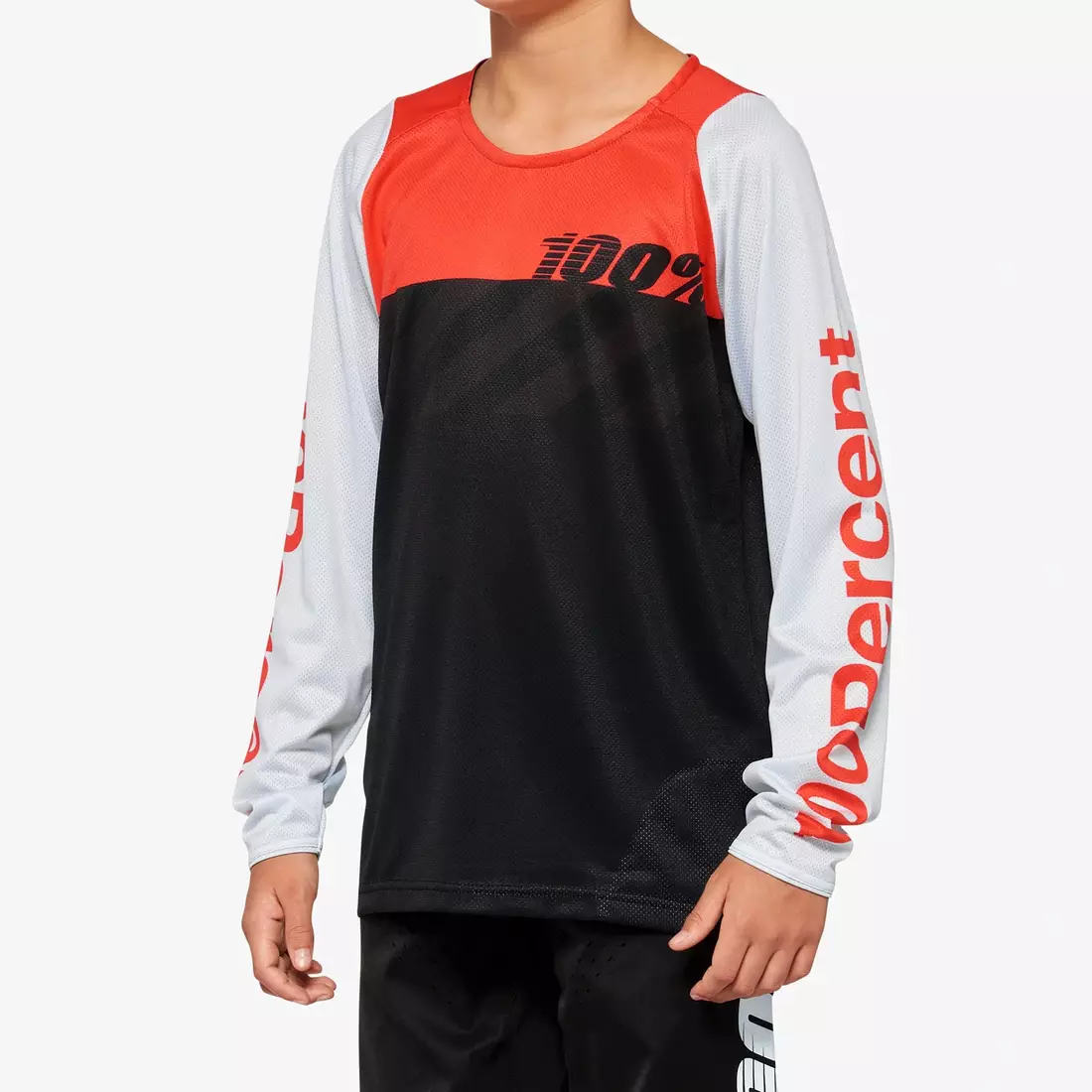 100% R-CORE Youth tricou de ciclism pentru juniori cu mâneci lungi, black racer red 