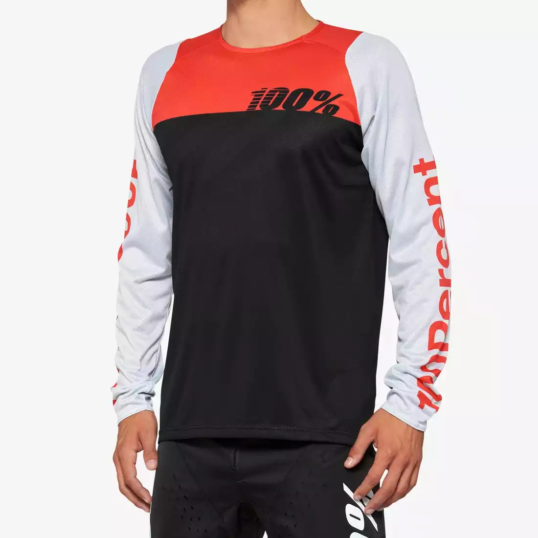 100% R-CORE tricou de ciclism cu mânecă lungă pentru bărbați, black racer red 