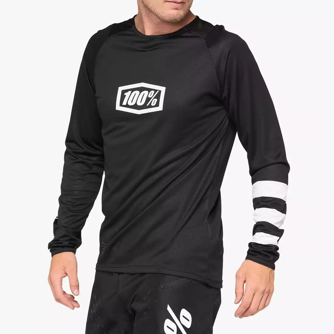 100% R-CORE tricou de ciclism cu mânecă lungă pentru bărbați, black white 