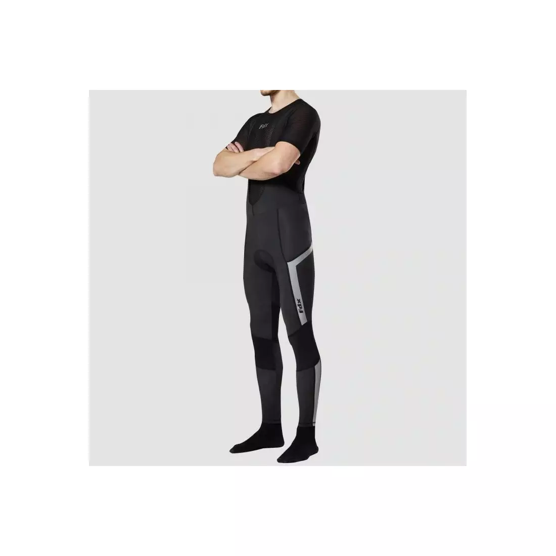 FDX 4030 Morvo Pantaloni de bărbați calzi pentru ciclism cu bretele, odblask, czarne 
