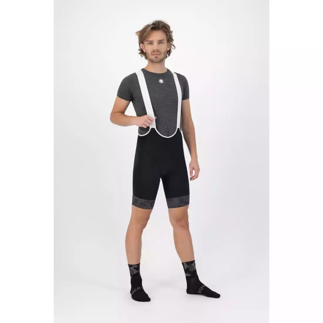 ROGELLI CAMO Pantaloni scurți de ciclism pentru bărbați cu bretele, negru și gri