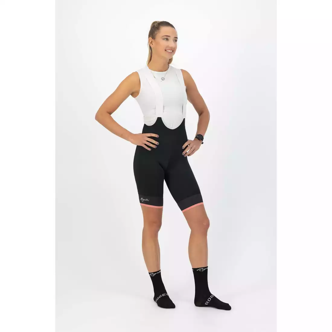 ROGELLI SELECT II Pantaloni scurti de ciclism dama cu bretele, negru si coral