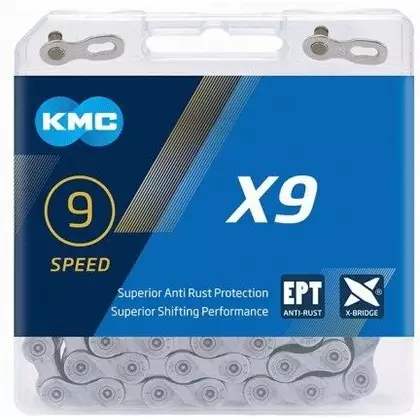KMC X9 EPT lanț de bicicletă cu 9 trepte, 114 zale, argintiu