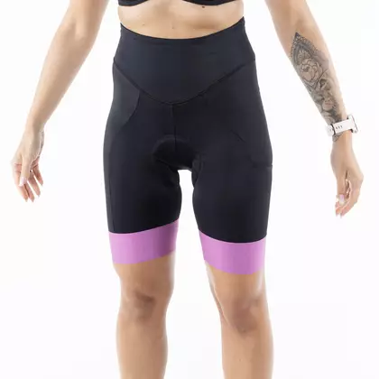 KAYMAQ Pantaloni scurți de ciclism pentru femei fără bretele, negru-violet KQSII-2003