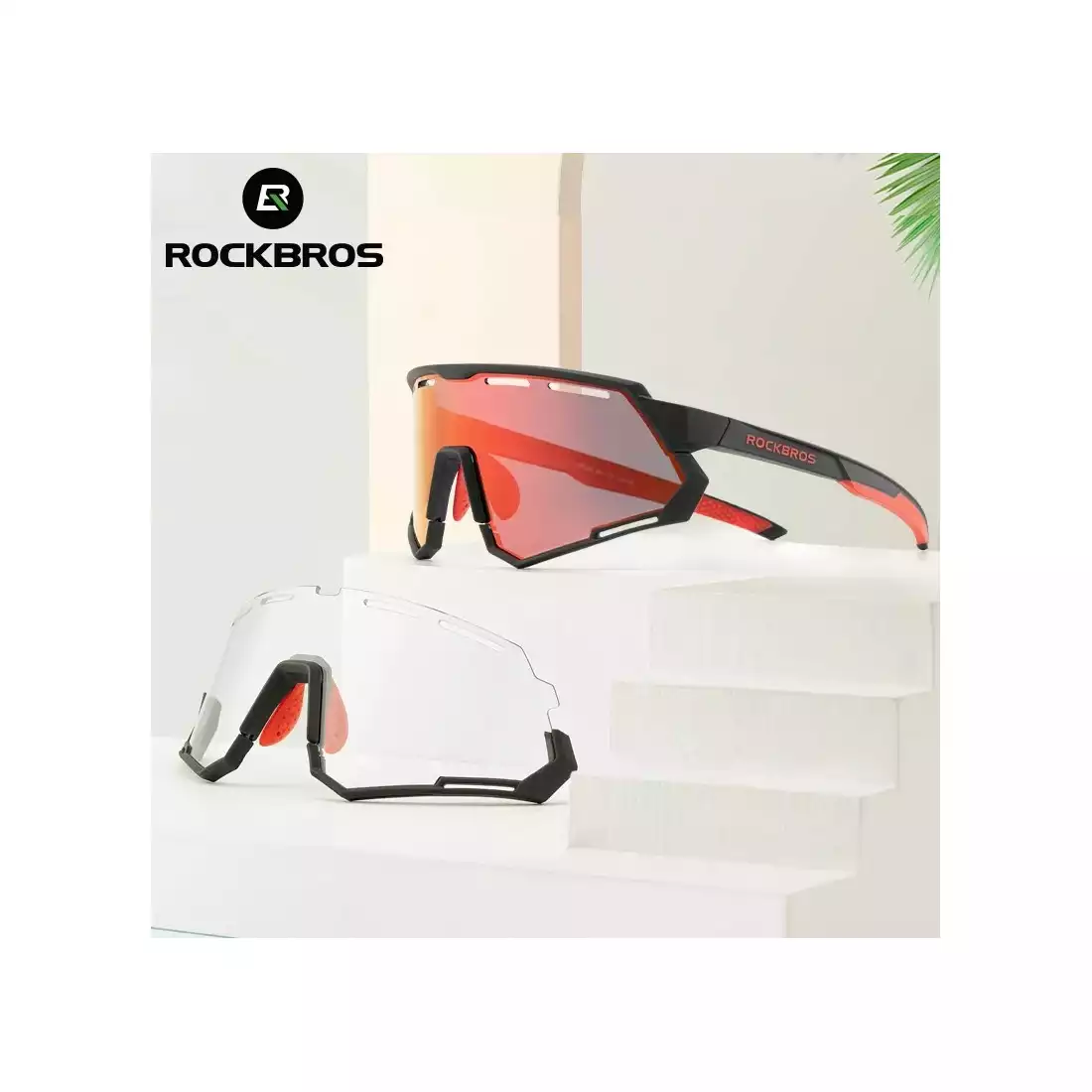 Rockbros 14210004001 Ochelari de ciclism / sport, 2 lentile interschimbabile polarizate, fotocromici, negru și roșu