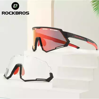 Rockbros 14210004001 Ochelari de ciclism / sport, 2 lentile interschimbabile polarizate, fotocromici, negru și roșu