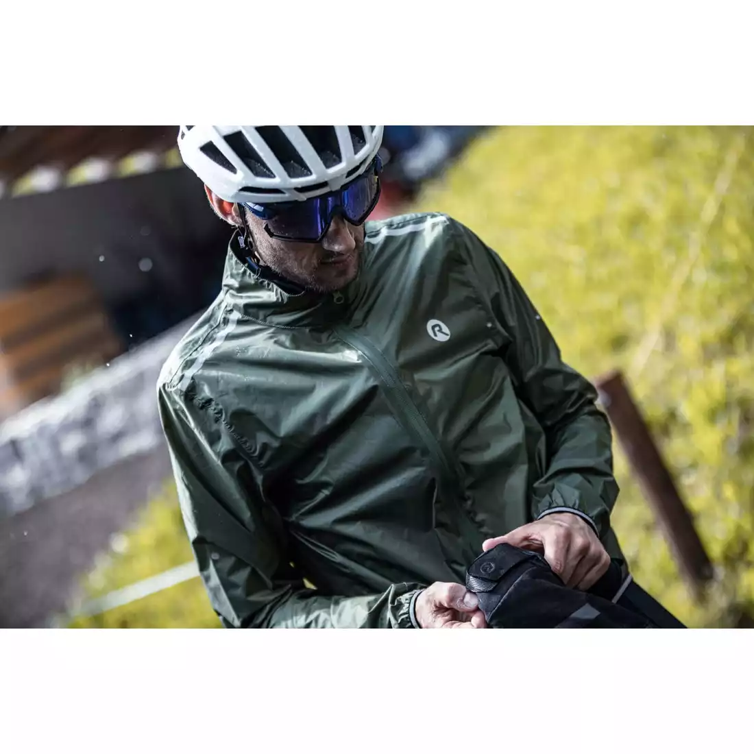 Rogelli ESSENTIAL jachetă de ploaie pentru ciclism pentru bărbați, kaki