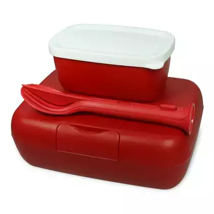 Koziol Candy Ready Dsred lunchbox cu recipient și tacâmuri, roșu