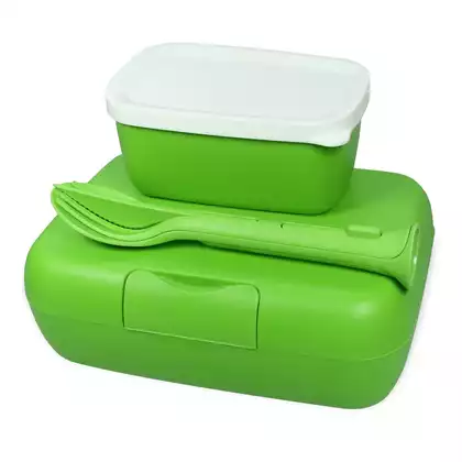 Koziol Candy Ready Healthy lunchbox cu recipient și tacâmuri, verde