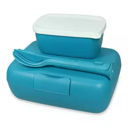 Koziol Candy Ready Ocean lunchbox cu recipient și tacâmuri, albastru