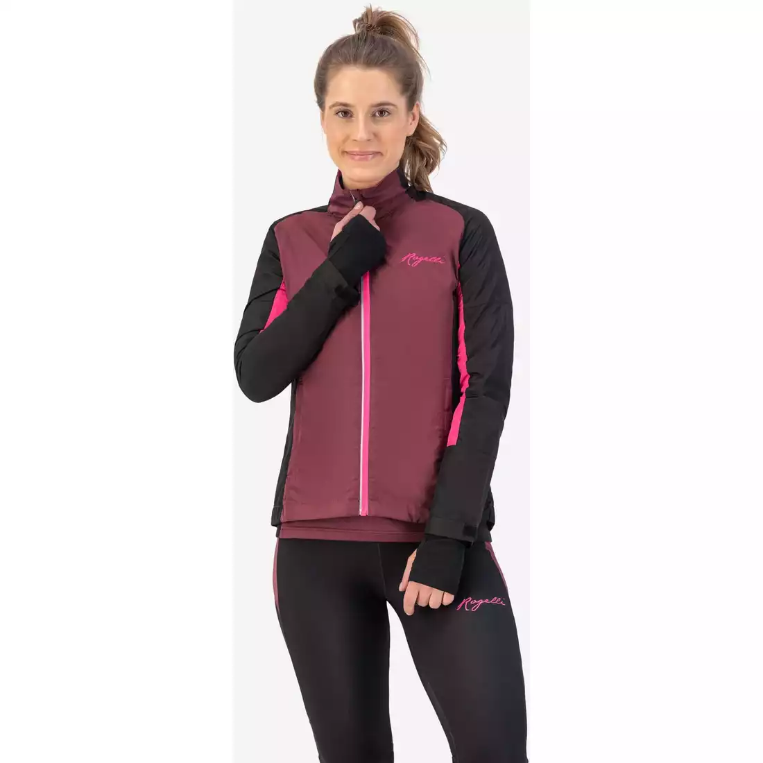 Rogelli ENJOY II jachetă de damă, jachetă de vânt pentru alergare, visiniu-negru-roz